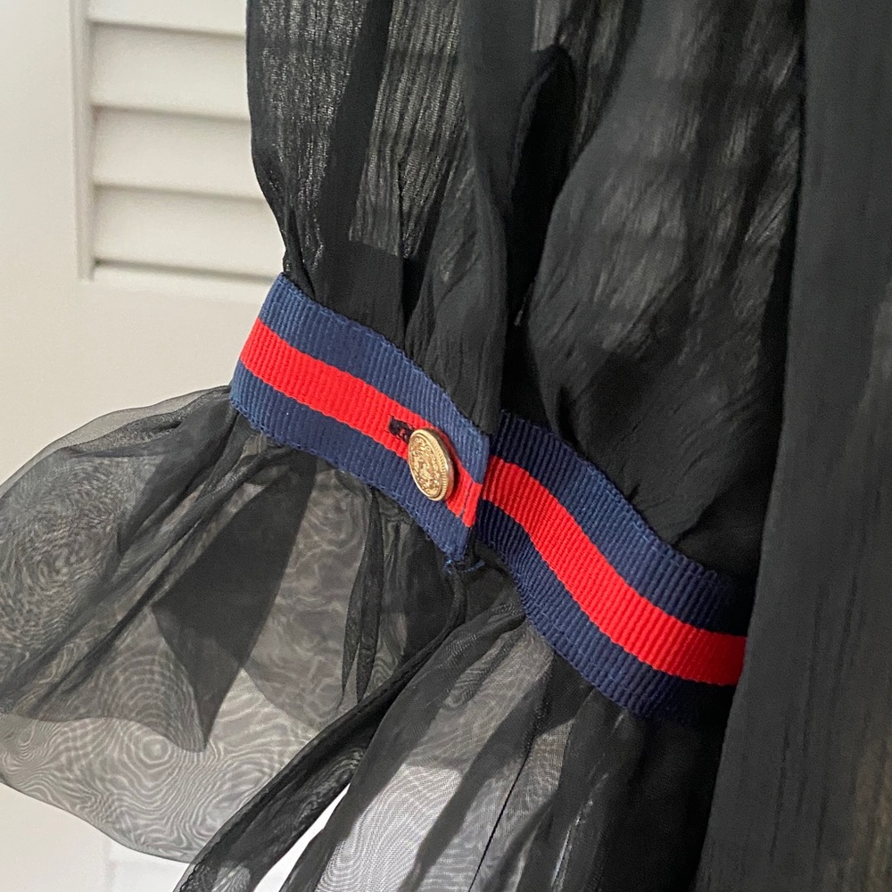 Black Sheer Blouse with Red and Blue Accents - Picture 5 of 5
